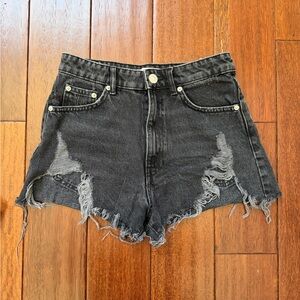 Zara Black Frayed Denim Shorts